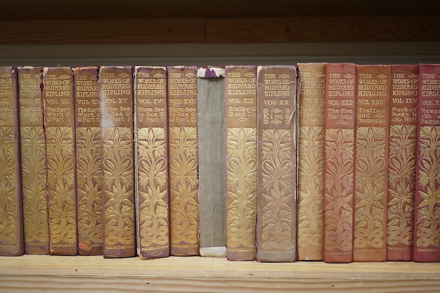 Kipling, Rudyard - The Works, 31 vols, 8vo, red cloth, gilt spines, MacMillan & Co. Condition - binding tatty